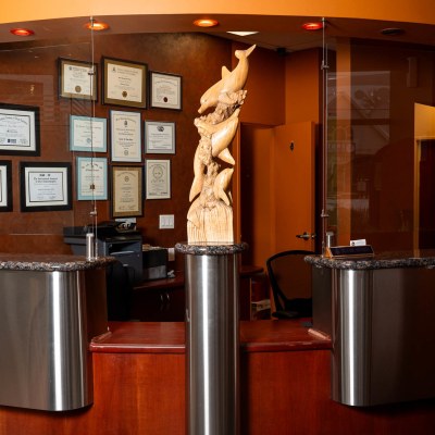 Reception desk at Cedars Dental