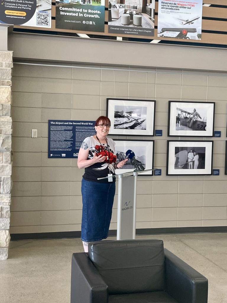 Kathleen Powell at the Niagara District Airport announcement.