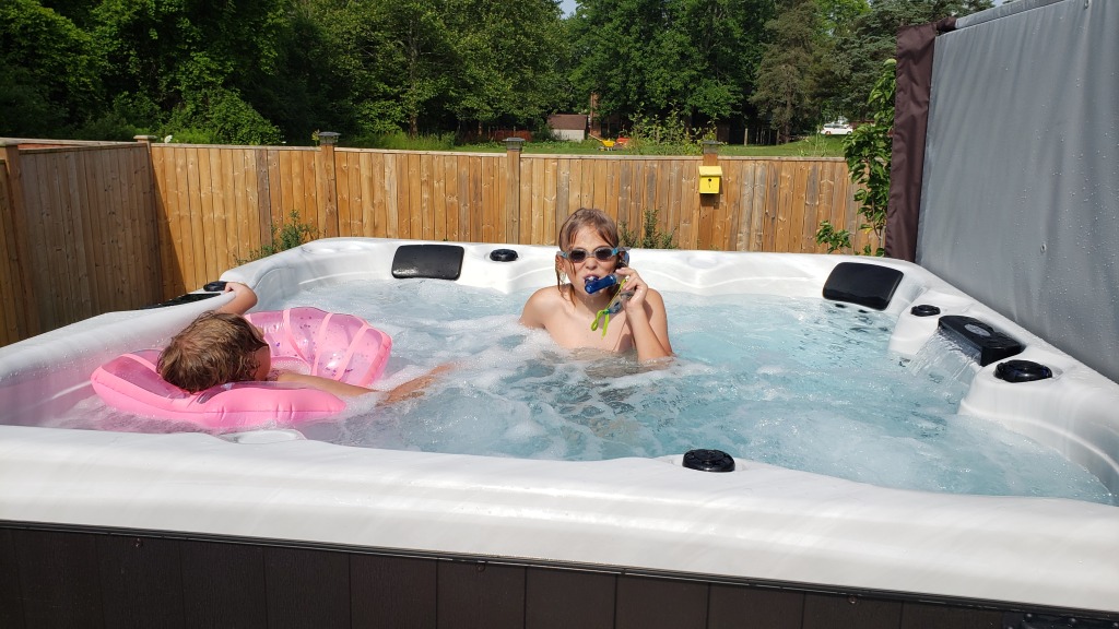 Children lounging and snorkeling in spa
